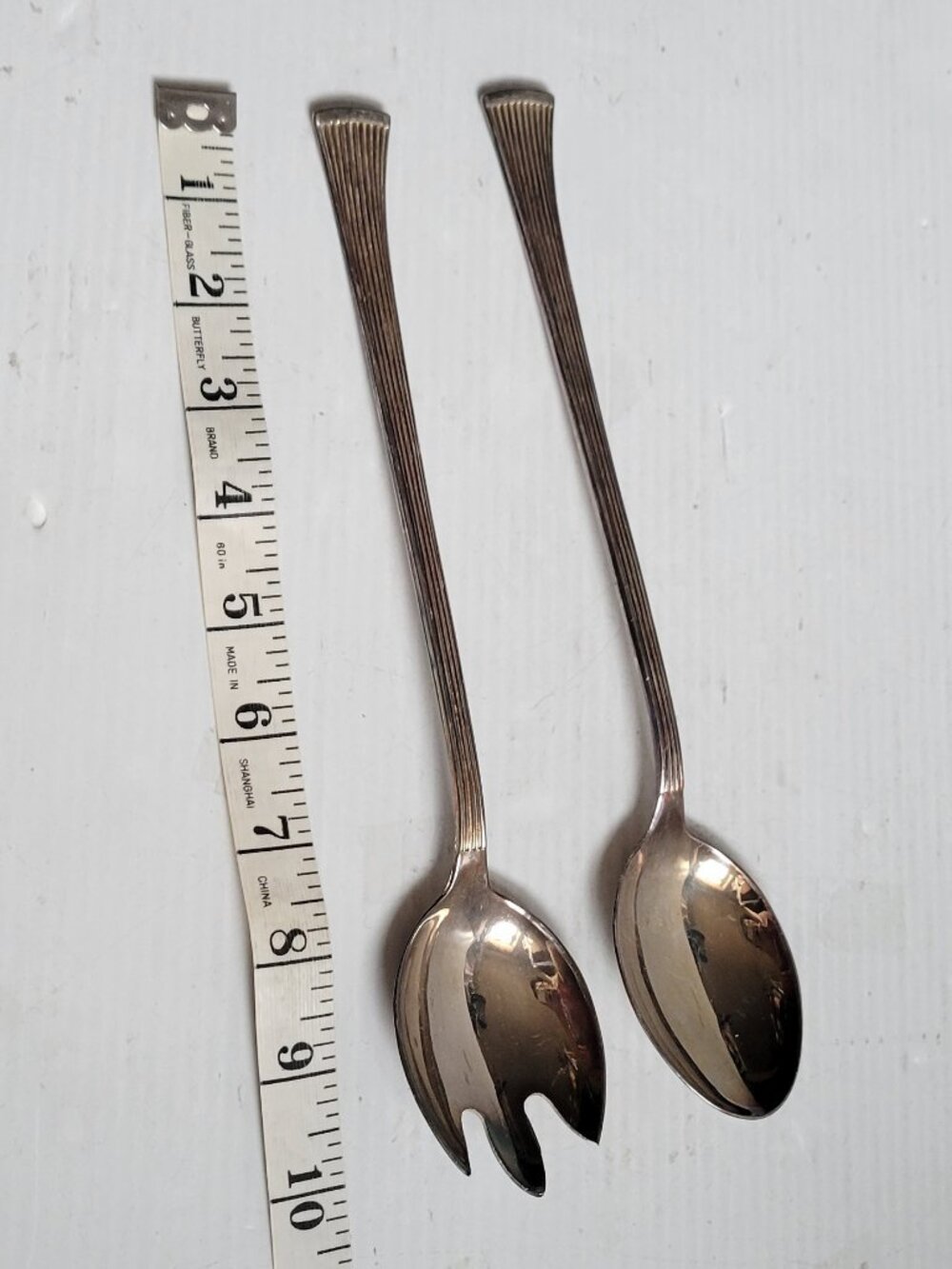 Vintage ~ Made in Italy ~ Silver Plate Salad Serving Spoon & Fork Set, 10" Long